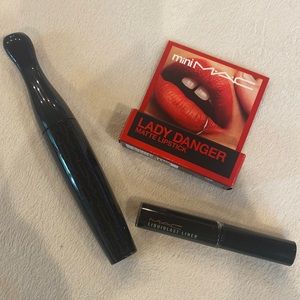 Mac 1 mini lady danger lipstick, 1 full size mascara, 1 mini liquid last eyeline
